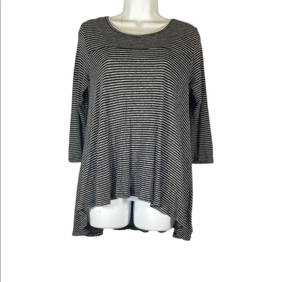 Anthropologie Tops - Anthropologie Postmark XS Top Black White Stripe Long Sleeve High Low‎ Stretchy